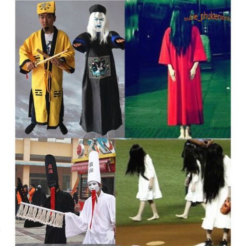 Bộ trang phục Hắc Bạch Vô Thường cho Halloween - Áo dài, mũ và lưỡi giả - Thời trang cosplay bí ẩn và hấp dẫn