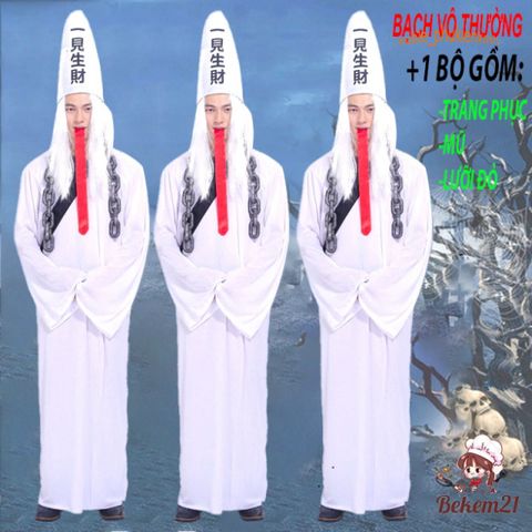 Bộ Trang Phục Hắc Bạch Vô Thường Halloween - Áo, Nón, Lưỡi Giả Cho Lễ Hội Hóa Trang Vô Diện Ấn Tượng
