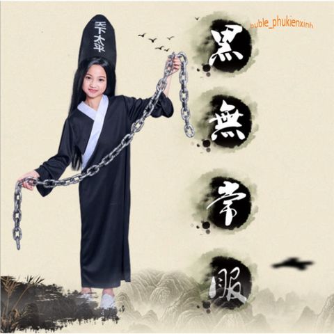 Bộ Trang Phục Hắc Bạch Vô Thường Halloween - Áo, Nón, Lưỡi Giả Cho Lễ Hội Hóa Trang Vô Diện Ấn Tượng
