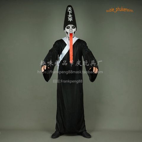 Bộ Trang Phục Hắc Bạch Vô Thường Halloween - Áo, Nón, Lưỡi Giả Cho Lễ Hội Hóa Trang Vô Diện Ấn Tượng