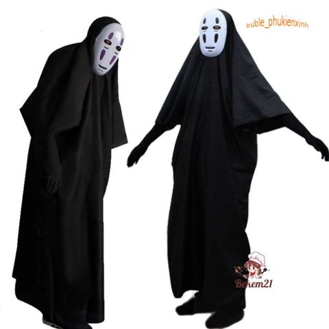 Bộ trang phục hóa trang Vô Diện Spirited Away - Set cosplay hoàn chỉnh cho trẻ em và người lớn, áo choàng đen và mặt nạ độc đáo