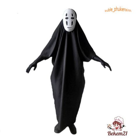 Bộ trang phục hóa trang Vô Diện Spirited Away - Set cosplay hoàn chỉnh cho trẻ em và người lớn, áo choàng đen và mặt nạ độc đáo
