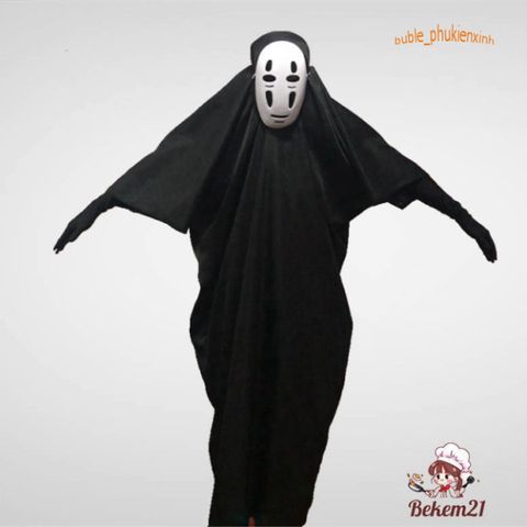 Bộ trang phục hóa trang Vô Diện Kaonashi từ Hayao Miyazaki - Cosplay Spirited Away cho trẻ em và người lớn, áo choàng và mặt nạ độc đáo.