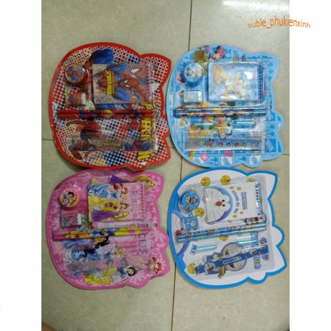 Bộ dụng cụ học tập 4 trong 1 - Bút chì, thước kẻ, gọt bút, tẩy chì hình Nhân vật Disney, Spiderman, Elsa cho bé