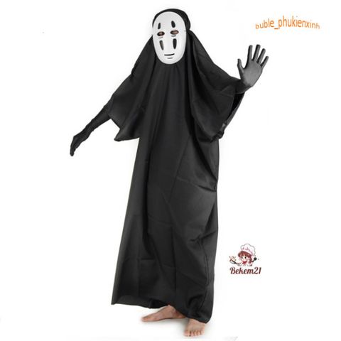 Bộ Set Cosplay Vô Diện - Áo Choàng, Mặt Nạ & Găng Tay Đen - Trang Phục Hóa Trang Halloween Sáng Tạo Cho Tất Cả Đối Tượng