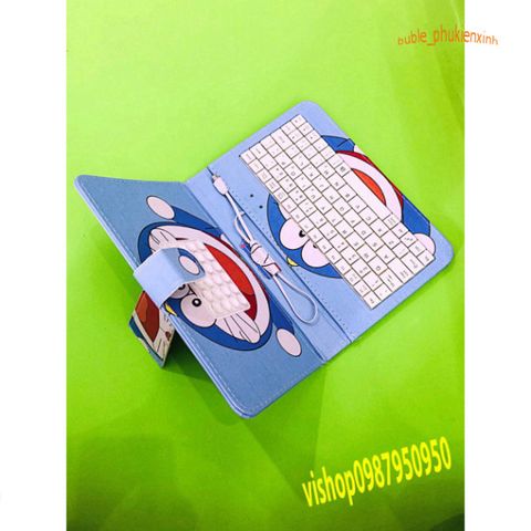 Bao Da PU Doremon 7 Inch với Bàn Phím và Đầu Cắm Micro USB - Thiết Kế Chong Chóng Sang Trọng cho Điện Thoại Android