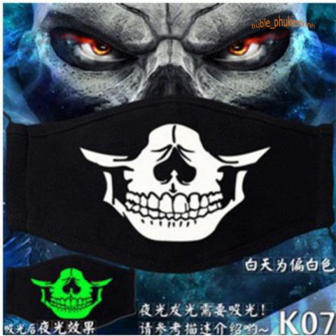 Khẩu Trang Dạ Quang Hình Miệng Cười - Vải Cotton Mềm Mịn Tỏa Sáng Ban Đêm, Thời Trang Anime Naruto, One Piece, Attack on Titan