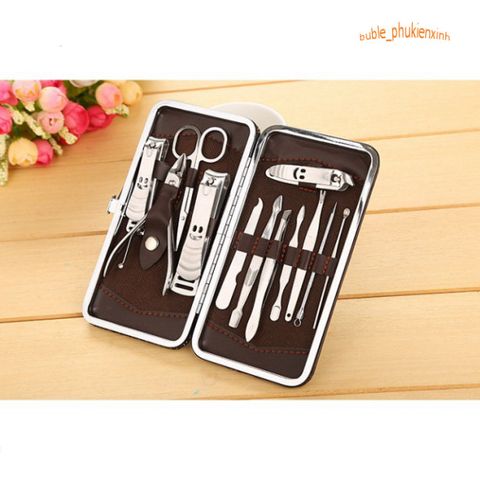 Bộ Dụng Cụ Chăm Sóc Móng Tay 12 Món Inox - Bao Gồm Cắt Tỉa, Lấy Ráy Tai, Nặn Mụn - Tiện Lợi và Sang Trọng