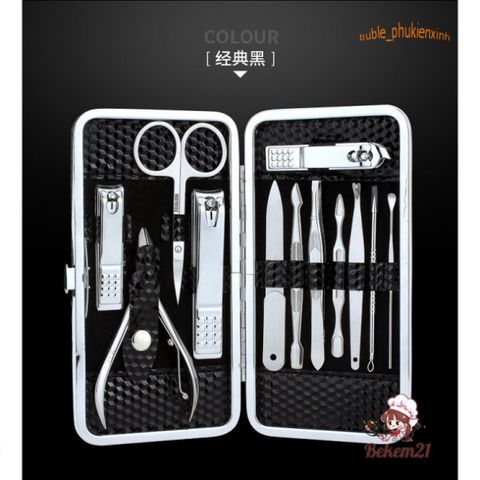 Bộ Dụng Cụ Chăm Sóc Móng Tay 12 Món Inox - Bao Gồm Cắt Tỉa, Lấy Ráy Tai, Nặn Mụn - Tiện Lợi và Sang Trọng
