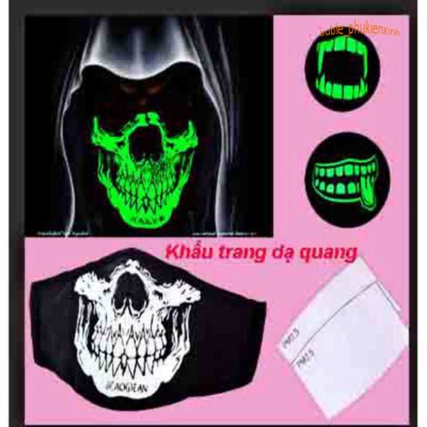 Khẩu Trang Dạ Quang Đầu Lâu - Khẩu Trang Phát Sáng Trong Đêm Tối, Thoáng Khí, Thích Hợp Cho Halloween và Đi Xe Đạp