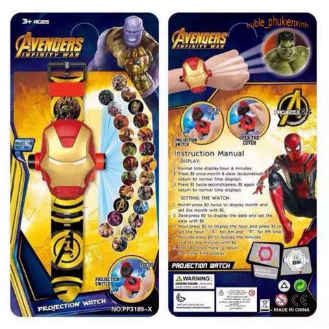 Đồng Hồ Chiếu Hình 3D Nhân Vật Avengers Điện Tử Cho Bé - Siêu Nhân, Elsa, Người Nhện, Quà Tặng An Toàn Thời Trang
