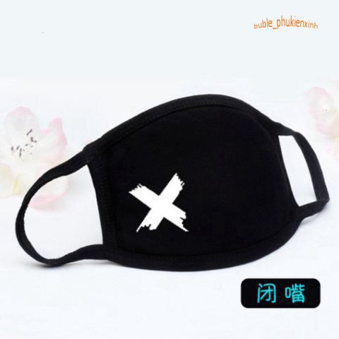 Khẩu Trang Anime/Manga Hàn Quốc Đen Cotton Chống Bụi - Thiết Kế Dấu X Độc Đáo, Thoáng Mát Cho Mọi Giới Tính