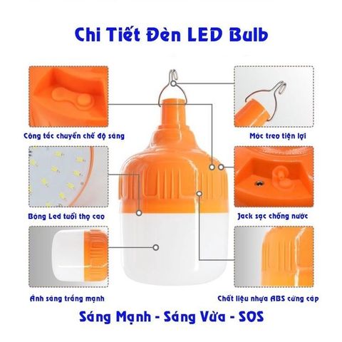 Bóng Đèn LED Tích Điện Đa Năng 100W-150W, Có Móc Treo USB, 3 Chế Độ Sáng, Thời Gian Sử Dụng 4-8 Giờ - Tiện Ích Khi Mất Điện, Dã Ngoại