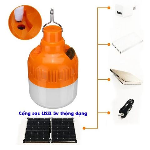 Bóng Đèn LED Tích Điện Đa Năng 100W-150W, Có Móc Treo USB, 3 Chế Độ Sáng, Thời Gian Sử Dụng 4-8 Giờ - Tiện Ích Khi Mất Điện, Dã Ngoại