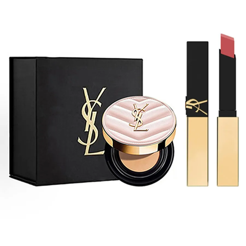 Set Phấn Nước Cushion YSL Tone B10 & Son The Slim 1977 Pink Voyage - Bộ Trang Điểm Sang Trọng Chính Hãng Màu Hồng Đào