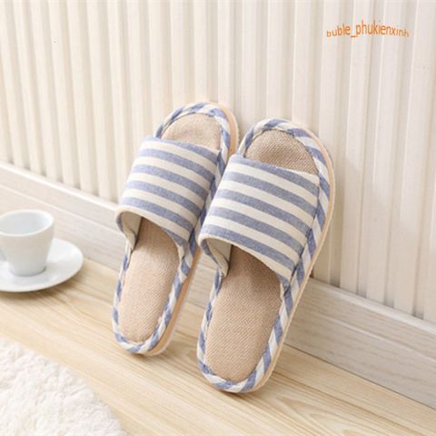 Dép Vải Sọc Ngang Hàn Quốc - Dép Đi Trong Nhà Thời Trang Kaki Êm Ái Dễ Phối, Chống Trơn Trượt, Thích Hợp Mọi Mùa