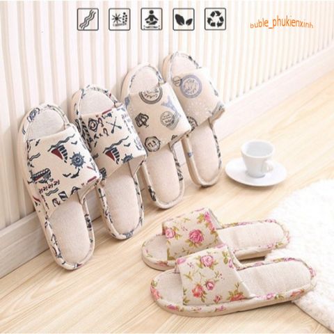 Dép Vải Sọc Ngang Hàn Quốc - Dép Đi Trong Nhà Thời Trang Kaki Êm Ái Dễ Phối, Chống Trơn Trượt, Thích Hợp Mọi Mùa