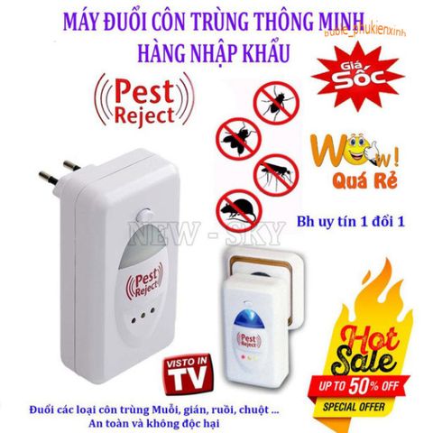 Máy Đuổi Côn Trùng Pest Reject - An Toàn, Không Độc Hại, Sử Dụng Sóng Siêu Âm, Hiệu Quả Đuổi Muỗi, Chuột, Gián Trong Nhà.