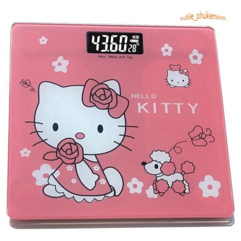 Cân Điện Tử Hình Mèo Hello Kitty - Kính Cường Lực, Chịu Lực Tối Đa 180KG, Thiết Kế Dễ Thương, Bảo Hành 1 Năm