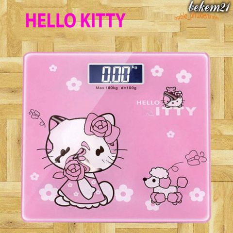 Cân Điện Tử Hình Mèo Hello Kitty - Kính Cường Lực, Chịu Lực Tối Đa 180KG, Thiết Kế Dễ Thương, Bảo Hành 1 Năm