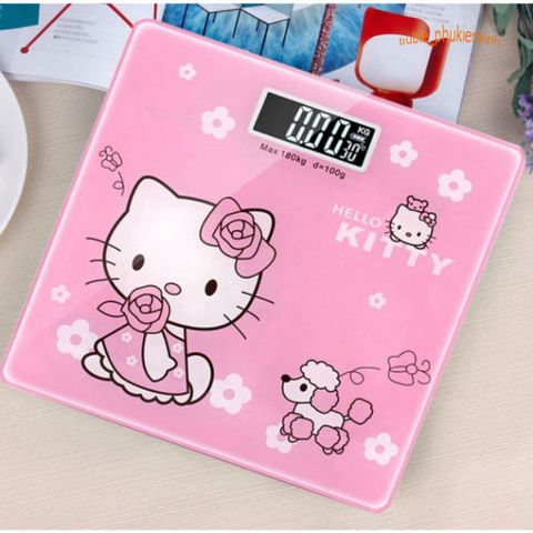 Cân Điện Tử Hình Mèo Hello Kitty - Kính Cường Lực, Chịu Lực Tối Đa 180KG, Thiết Kế Dễ Thương, Bảo Hành 1 Năm