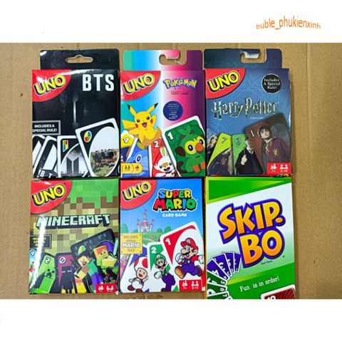 Thẻ bài Uno Hoạt Hình - Bộ trò chơi Uno Classic, Wild, Skip Bo, Flip, Phase 10, DOS, BTS, Harry Potter, Super Mario