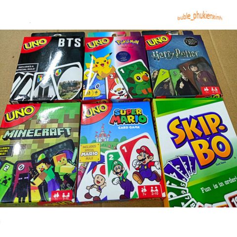 Thẻ bài Uno Hoạt Hình - Bộ trò chơi Uno Classic, Wild, Skip Bo, Flip, Phase 10, DOS, BTS, Harry Potter, Super Mario