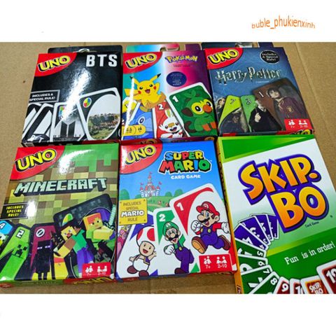 Thẻ bài Uno Hoạt Hình - Bộ trò chơi Uno Classic, Wild, Skip Bo, Flip, Phase 10, DOS, BTS, Harry Potter, Super Mario