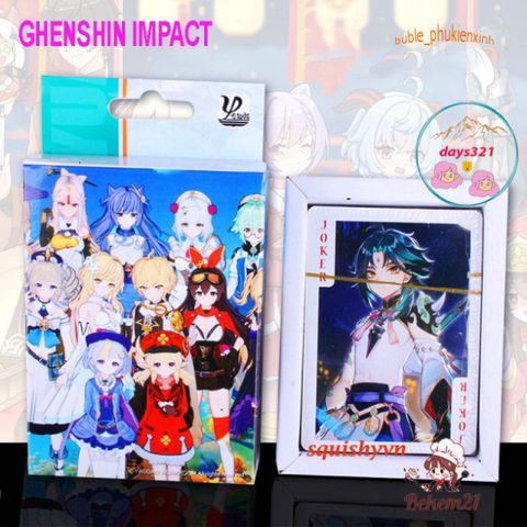 Bộ Bài Tây Genshin Impact 2024 - 54 Lá Bài Nhân Vật Furina, Neuvillette, Wriothesley, Lyney, Alhaitham, Kazuha, Raiden, Yae Zhon