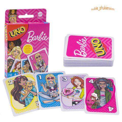 Bộ Thẻ Bài UNO Barbie - 112 thẻ bài trò chơi thú vị với hình ảnh nhân vật hoạt hình, hoàn hảo cho gia đình và bạn bè.