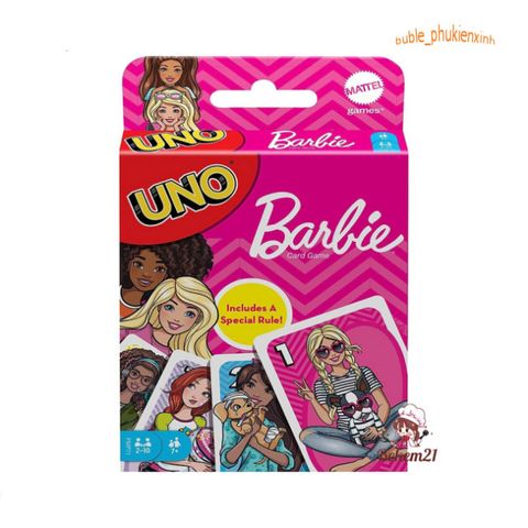 Bộ Thẻ Bài UNO Barbie - 112 thẻ bài trò chơi thú vị với hình ảnh nhân vật hoạt hình, hoàn hảo cho gia đình và bạn bè.