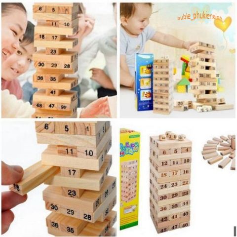 Bộ Đồ Chơi Rút Gỗ 54 Thanh và Xúc Xắc - Trò Chơi Giải Trí Phát Triển Kỹ Năng Cho Trẻ Em và Người Lớn, Chơi Nhóm 2-6 Người