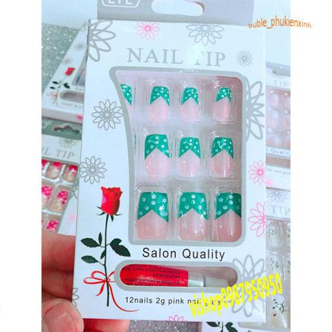 Bộ 12 Móng Tay Giả Cao Cấp Trắng Đen Kèm Keo Dán Chắc Chắn - Dễ Dàng Sử Dụng Tại Nhà, Bộ Làm Đẹp Thời Thượng