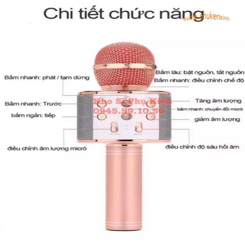 Micro Không Dây WS-858 Bluetooth 4.0 - Âm Thanh Chất Lượng Cao, Pin 1800mAh, Kết Nối Tiện Dụng Cho Loa, Smartphone, iPad