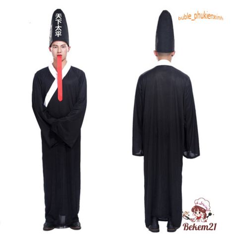 Bộ Trang Phục Hóa Trang Halloween Kinh Dị Hắc Bạch Vô Thường Dành Cho Nam Nữ - Chiếc Áo, Nón, và Phụ Kiện Halloween Thú Vị