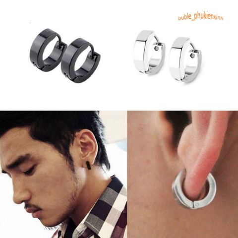 Khuyên Tai Tròn Xỏ Titan Không Gỉ - Khuyên Kẹp Thời Trang Cho Nam Nữ, Thiết Kế Cá Tính 4 Màu Đen Bạc
