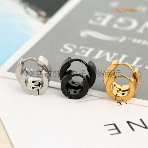 Khuyên Tai Tròn Xỏ Titan Không Gỉ - Khuyên Kẹp Thời Trang Cho Nam Nữ, Thiết Kế Cá Tính 4 Màu Đen Bạc