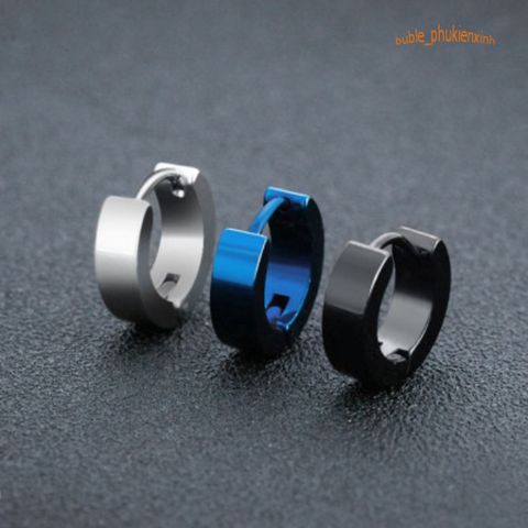 Khuyên Tai Tròn Xỏ Titan Không Gỉ - Khuyên Kẹp Thời Trang Cho Nam Nữ, Thiết Kế Cá Tính 4 Màu Đen Bạc