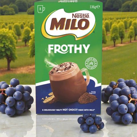 Bột cacao Milo Frothy Instant Hot Chocolate - Hộp 8 gói nhanh chóng hòa tan, đồ uống nóng tiện lợi cho gia đình