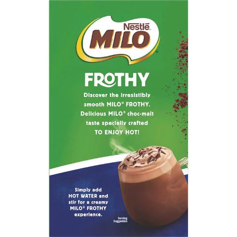 Milo Frothy Bột Socola Nóng Hòa Tan Gói 8 Gói - Thức Uống Nhanh Tiện Lợi Cho Tín Đồ Cacao