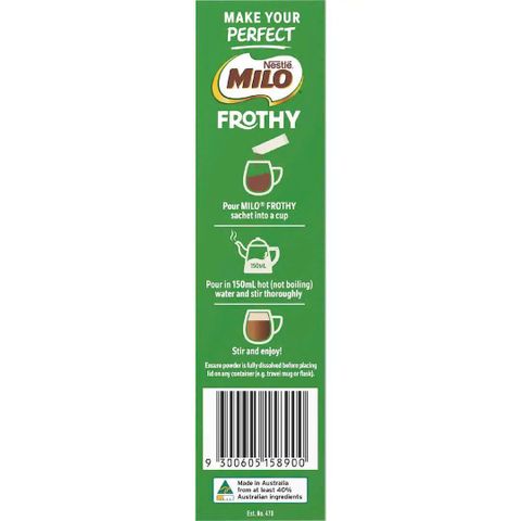 Milo Frothy Bột Socola Nóng Hòa Tan Gói 8 Gói - Thức Uống Nhanh Tiện Lợi Cho Tín Đồ Cacao