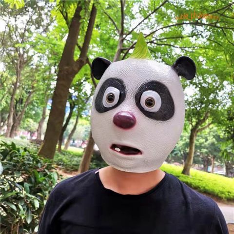 Mặt Nạ Gấu Trúc Panda Trùm Đầu - Phụ Kiện Hóa Trang Dễ Thương Cho Halloween và Video TikTok - Chất Liệu Latex Thân Thiện