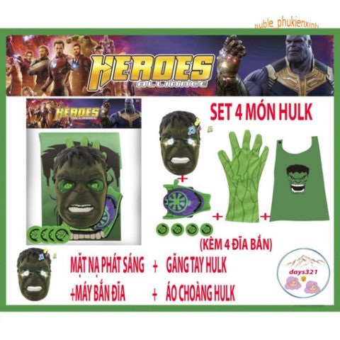 Bộ Hóa Trang HULK - Kiếm Laser Năng Lượng và Khiên Thủ Chưởng Cho Bé - Trang Phục Halloween Siêu Anh Hùng, Quà Tặng Sinh Nhật
