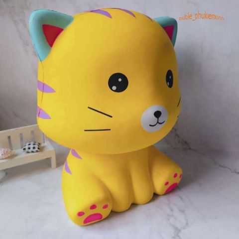 Đồ Chơi Squishy Mèo Vàng Ngồi Khổng Lồ - Dễ Thương, Mềm Mại, Giảm Stress, Quà Tặng Trẻ Em và Người Lớn