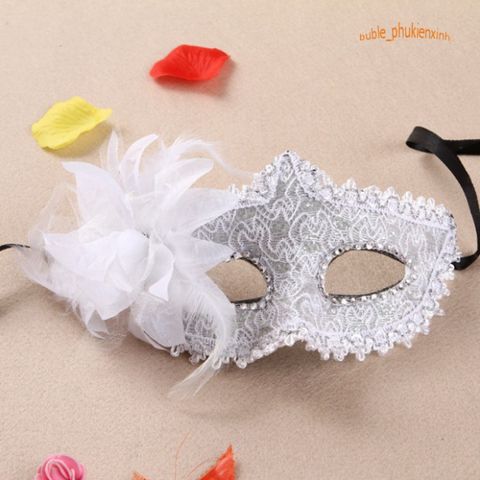 Mặt Nạ Halloween Nửa Mặt Lông Vũ Kim Sa Sang Trọng - Phụ Kiện Hóa Trang Độc Đáo Cho Tiệc 2023