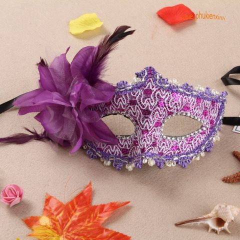 Mặt Nạ Halloween Nửa Mặt Lông Vũ Kim Sa Sang Trọng - Phụ Kiện Hóa Trang Độc Đáo Cho Tiệc 2023
