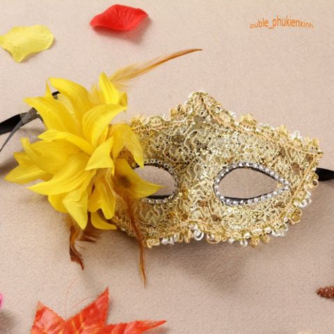 Mặt Nạ Halloween Nửa Mặt Lông Vũ Kim Sa Sang Trọng - Phụ Kiện Hóa Trang Độc Đáo Cho Tiệc 2023