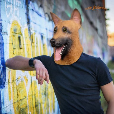 Mặt Nạ Chó Béc Giê Trùm Đầu - Hóa Trang Chất Lượng Cao Cho Shiba, Husky, Sói - Lý Tưởng Cho Halloween và Video Sáng Tạo