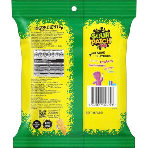 Kẹo dẻo Sour Patch Kids Úc 190g - Hương vị chua ngọt hài hòa - Snack thú vị cho mọi lúc, dễ ăn mỗi ngày