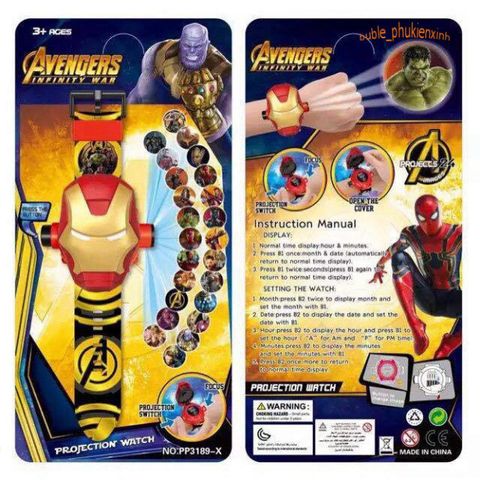 Đồng Hồ Đeo Tay 3D Ironman Marvel Avengers - Chiếu Hình Nhân Vật Hoạt Hình Dành Cho Bé - Đồ Chơi An Toàn Cho Trẻ Em